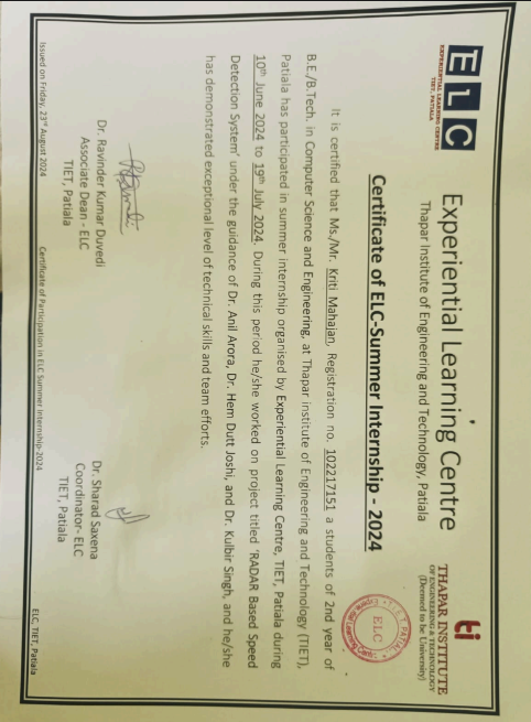 ELC Summer Internship Certificate